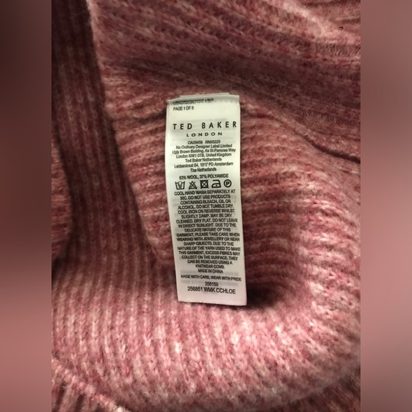 NWOT Ted Baker Oversized Cchloe Pink Chunky Wool Funnel Neck Sweater 2 (S ) - Picture 16 of 16